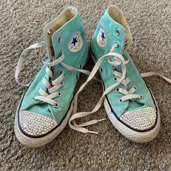 Converse Other - Converse Kids' Aqua High-Top Sneakers with Rhinestones